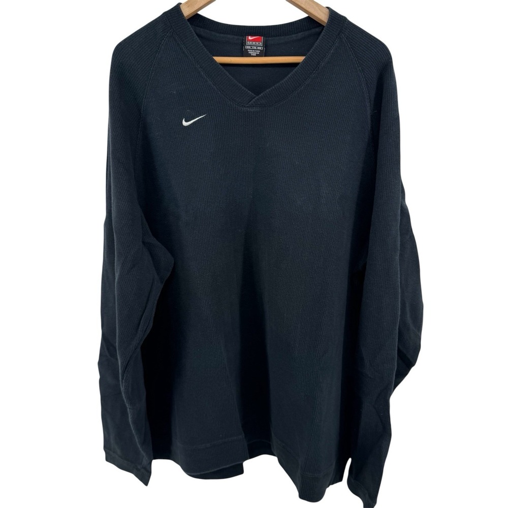 Vintage Nike Golf Fleece Pullover Mens XXL Black V-Neck‎ Sweater Y2K Tiger Woods